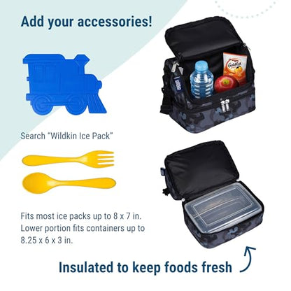 Wildkin Kids Two Compartment Insulated Lunch Bag – Keeps Food Hot or Cold, Easy-Clean Lining, Leak-Resistant & BPA-Free – Boys & Girls, Ideal for School, Travel & Daycare – Black Camo - color: Black Camo