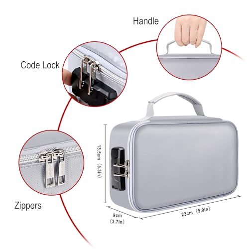 ENGPOW Small Fireproof Storage Organizer Case with Lock(9”x 5.3”x 3.7”), Soft Money Safe Coin Organizer Wallet Bag for Cash,Card,Passport,Check,Bill,Travel Home Organizer Carrying Case,Silver - color: Silver
