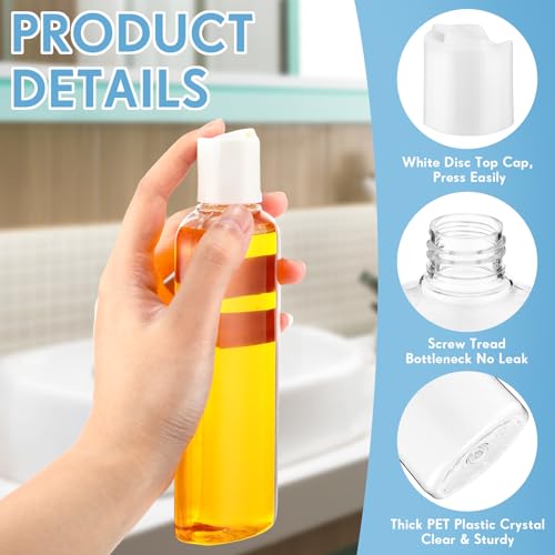 Domensi 24 Pcs Plastic Bottle Squeeze Containers with Disc Cap Travel Bottles Reusable Empty Toiletries Shampoo Containers Refillable Travel bottles for Shampoo Lotions (6.8oz,White) - color: White, size: 6.8oz