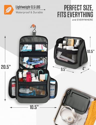 VENTURE 4TH Hanging Travel Toiletry Bag for Women & Men – Large Toiletry Organizer with 18 Compartments, Removable TSA Pouch, Travel Wash Bag for Toiletries, Makeup & Shaving Kit (Shadow Gray) - color: Shadow Gray