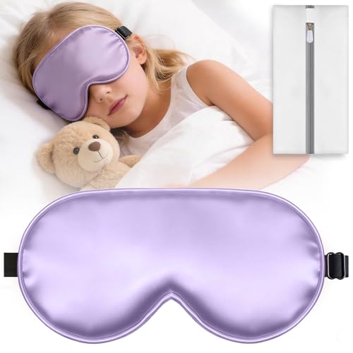 Kids Sleep Mask, Kids Eye Mask for Boys Girls, Kid Silk Eye Masks with Adjustable Strap for Sleeping, 100% Light-Blocking Sleep Eye Cover, Includes Protective Laundry Bag (Purple) - color: Purple