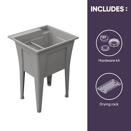 24” Utility Sinks for Laundry Room, Garage, Garden, Basement – Noah William Home Indoor and Outdoor Polypropylene Basement Wash Tub - No Faucet Included (Grey) - color: Gray, size: 24" - 19.5 gal