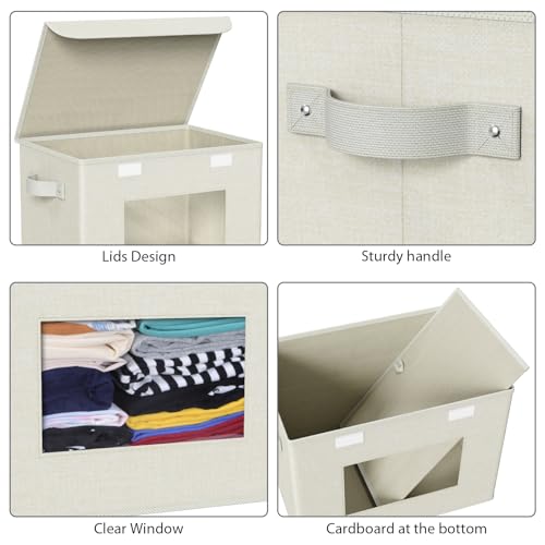 Univivi Fabric Foldable Storage Boxes with Lids [4-Pack] Collapsible Storage Bins for Clothes Closet Organizers with Handles Storage Cube Basket for Home, Office, Bedroom (Beige, 17"" x 12"" x 12"") - color: Beige Linen Pattern, size: 17''-4 Pack