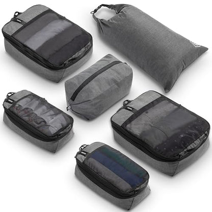 Compression Packing Cubes for Travel by TRIPPED – 6-Piece Premium Set with Laundry & Shoe Bag, Space Saving Travel Organizer Bags for Suitcase & Carry-On Luggage (Grey Mesh) - color: Grey Mesh - 6 Piece