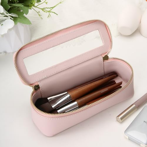 Aveniee Clear Makeup Brush Bag, Slim Cosmetic Brush Holder, small Toiletry Bag Mini Travel Case for Women, Thin Make up Bags with Dual Zipper, Cute Travel Essentials Organizer,Pink - color: Pink, style: Slim Elegance