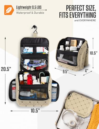 VENTURE 4TH Hanging Travel Toiletry Bag for Women & Men – Large Toiletry Organizer with 17 Compartments, Removable TSA Pouch, Travel Wash Bag for Toiletries, Makeup & Shaving Kit (Beige Diamonds) - color: Beige Diamond