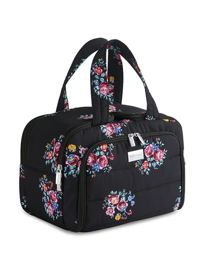 TOPDesign Travel Toiletry Bag for Women, Puffer Large Toiletry Bag, Lightweight Cosmetic Makeup Organizer with Handle for Traveling, Accessories, Essentials, Toiletries (Flower) - color: Flower