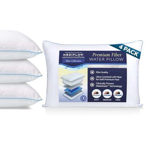 Mediflow Water Pillow - Elite Collection, Fiber Pillow. Orthopedic Pillow for Neck Pain Relief, Adjustable Water Pillow for Sleeping. (4 Pillows) - size: Family Pack (4 Pillows)