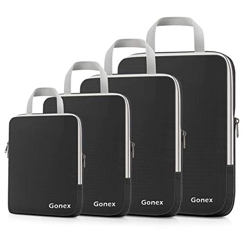 Gonex Compression Packing Cubes, 4pcs Expandable Storage Travel Luggage Bags Organizers(Black) - color: 4-Black, size: 4 Set