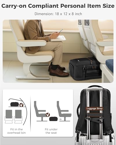 Vancropak Personal Item Travel Backpack for Men & Women, 17.3 inch Water Resistant Travel Laptop Backpack, Large TSA Airline Approved Under Seat Carry On Bag for Frontier Airlines - color: Black Brown