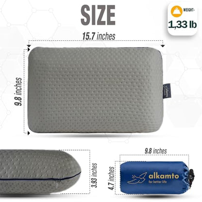 alkamto Travel & Camping Comfortable Memory Foam Pillow – Easy to Carry Portable Bag – Temperature Regulating Pillow Case (Grey) - size: Grey Travel