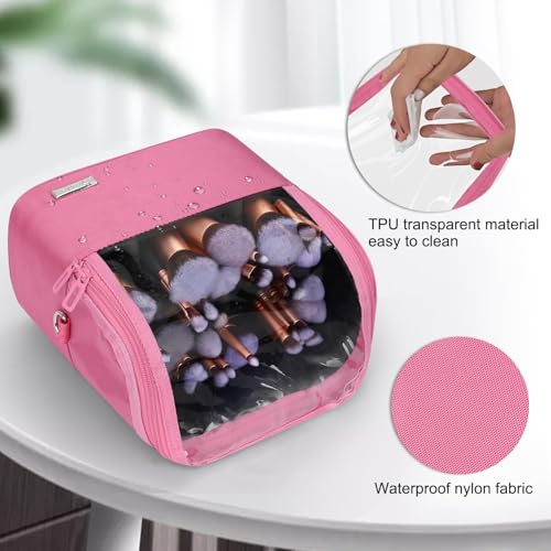 TANTO Makeup Brush Case Stand-up Makeup Cup Makeup Brush Holder Travel Professional Cosmetic Bag Artist Storage Bag Large Makeup Bag with Adjustable Divide (Rose Pink, 1-Large) - color: Rose Pink, size: 1-Large