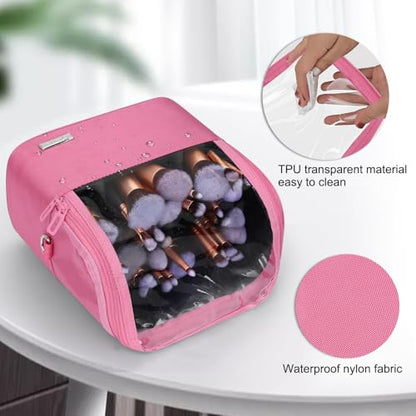 TANTO Makeup Brush Case Stand-up Makeup Cup Makeup Brush Holder Travel Professional Cosmetic Bag Artist Storage Bag Large Makeup Bag with Adjustable Divide (Rose Pink, 1-Large) - color: Rose Pink, size: 1-Large