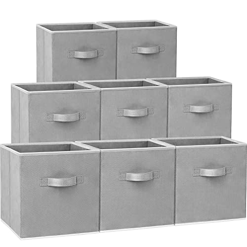 Criusia Storage Cubes - 11 Inch Heavy Duty Fabric Closet Bins for Shelves, Cube Organizer - 8 Pack Collapsible Decorative Storage Bins Baskets for Organizing Clothes Blankets Toys (Grey) - color: Grey, size: Medium -11 inches