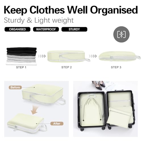 Compression Packing Cubes for Travel,Waterproof Packing Compression Cubes for Travel Packing Organizers,Luggage Cubes for Packing,Ultralight Expandable Packing Cubes Compression (Beige 9 Pack)