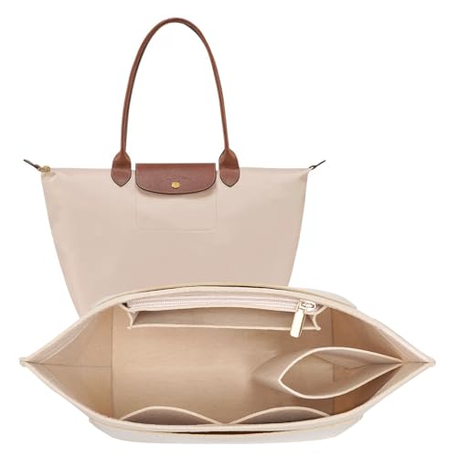 LOUKAYCCI Felt Purse Organizer Insert for Longchamp Le Pliage M Handbag Insert (Medium Beige) - color: Beige, size: Medium