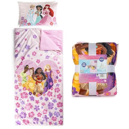 Jay Franco Kids Slumber Bag and Pillow - 54 x 27 Inch Comfy Indoor Sleeping Bag for School and Sleepovers, 2 Piece Set, Pink - Princess - color: Pink - Princess