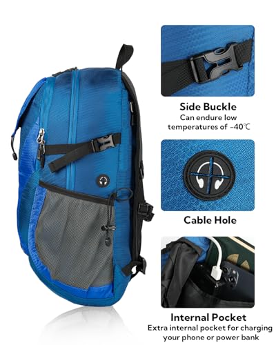 WATERFLY Lightweight Packable Hiking Backpack: 30L Foldable Travel Daypack Ultralight Camping Day Pack for Woman Man - color: Deep Blue