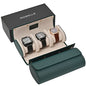 ROSELLE Genuine Leather Watch Roll Travel Case - Watch Roll Case For 3 Watches With Luxury Lining - Protect, Travel,Store, & Display Fine Watches (3 slot Green) - color: Green/ White-3