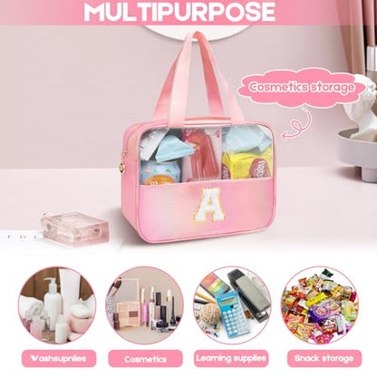Personalized Initial Clear Makeup Bag Blue Cosmetic Bag Set Large Travel Toiletry Bag, Cute Clear Make Up Bags Organizer Bag for Girlfriend Teacher Gifts Teen Girl Gifts Trendy Stuff M (Blue) - color: Blue, style: M