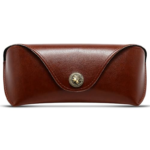 SUNGAIT Vegan Leather Glasses Case Portable Sunglasses Holder Hard Shell Slim Design Travel-Ready - color: Brown