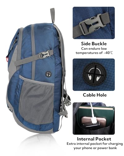 WATERFLY Lightweight Packable Hiking Backpack: 30L Foldable Travel Daypack Ultralight Camping Day Pack for Woman Man - color: Blue