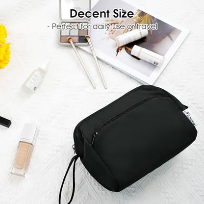 Narwey Makeup Bag Women Wide-open Make up Bag Travel Cosmetic Bag Organizer Toiletry Bag for Cosmetics Toiletries Accessories (Black) - color: Black