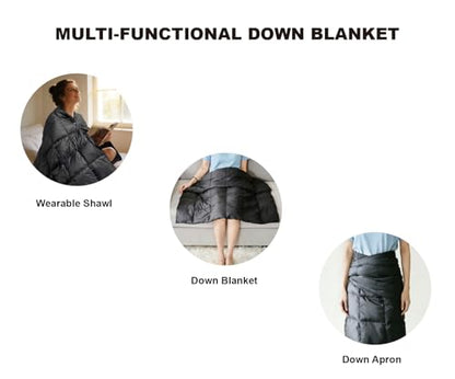 Ultralight Multi-functional Down Blanket, Wearable Shawl, U-Shaped Neck Pillow, Portable Bag for Camping & Office & Travelling (Black) - color: Black