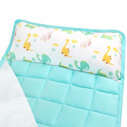 Moonsea Nap Mat with Pillow for Toddlers Dinosaur and Fleece Minky Blanket, Lightweight Perfect for Toddlers Preschool, Daycare, Travel Sleeping Bag Boys Girls, 21" x 50" Fit on a Standard Cot - color: Dinosaur