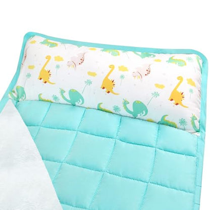 Moonsea Nap Mat with Pillow for Toddlers Dinosaur and Fleece Minky Blanket, Lightweight Perfect for Toddlers Preschool, Daycare, Travel Sleeping Bag Boys Girls, 21" x 50" Fit on a Standard Cot - color: Dinosaur
