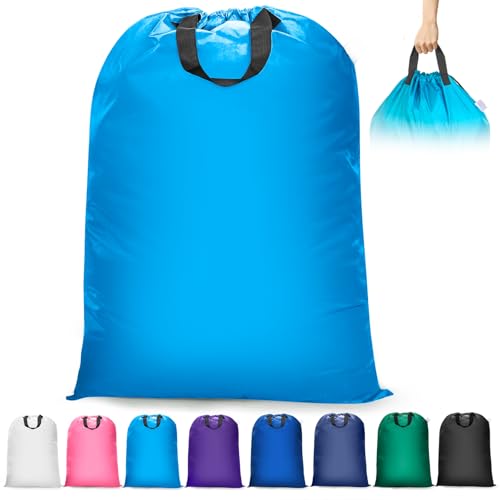 Isink Extra Large Heavy Duty Laundry Bag - 28" x 40", Travel Laundry Bag for Dirty Clothes, Light Blue - color: Extra Large Laundry Bag With Handles (Light Blue)