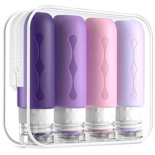 Gemice Travel Bottles for Toiletries, Tsa Approved, Travel Size Containers, BPA Free Leak Proof Tubs Refillable Liquid Accessories for Cometic Shampoo and Lotion Soap - color: Violet, size: 3oz (90ml)