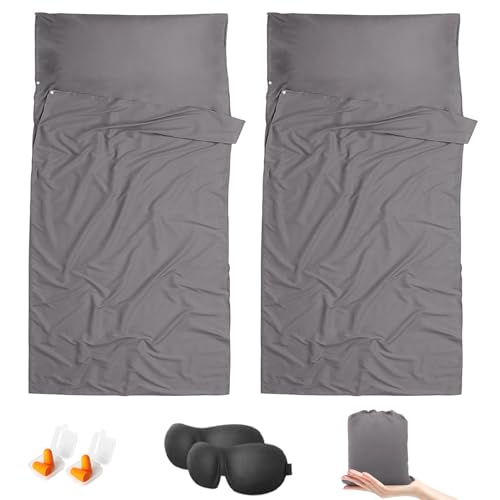 Sleeping Bag Liner,Travel Sheet & Adult Sleep Sack, Camping Sheets Travel Sleep Sack for Backpacking,Hotels & Hostels -Lightweight Single &Double Travel Sheet Camping Sheets - color: Single Gray 2 Pack
