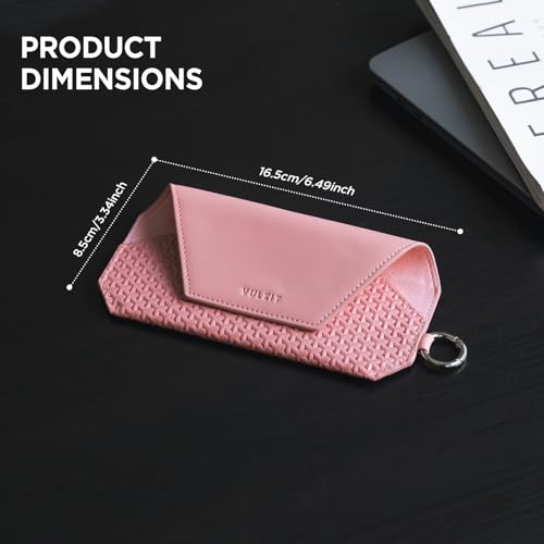 VULKIT Portable Leather Eye Glasses Case for Women & Men, Slim Sunglass Case, Unisex Eyeglass Case - color: Blush Pink