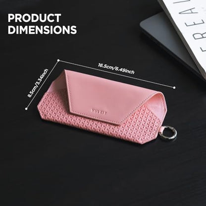 VULKIT Portable Leather Eye Glasses Case for Women & Men, Slim Sunglass Case, Unisex Eyeglass Case - color: Blush Pink