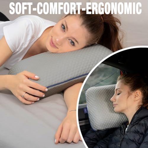alkamto Travel & Camping Comfortable Memory Foam Pillow – Easy to Carry Portable Bag – Temperature Regulating Pillow Case (Grey) - size: Grey Travel