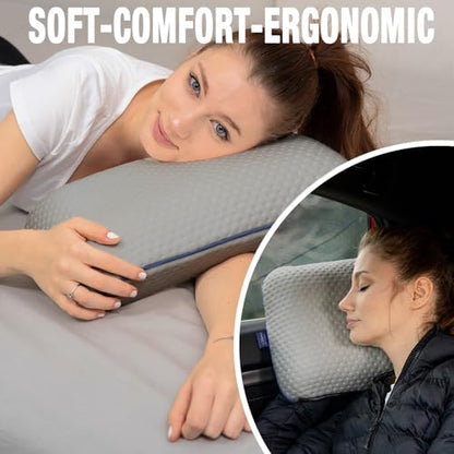 alkamto Travel & Camping Comfortable Memory Foam Pillow – Easy to Carry Portable Bag – Temperature Regulating Pillow Case (Grey) - size: Grey Travel