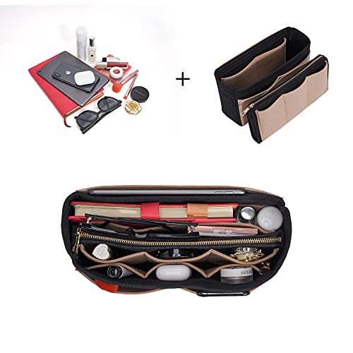 Vercord Felt Organizer Insert For Purse Handbag Tote Bag In Bag Inside Shaper Divider Neo Black & Beige Slender Medium - color: A Black & Beige, size: Slender Medium