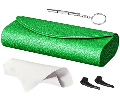 RayLove Ultimate Glasses Case Kit, Hard Shell Sunglasses and Eyeglass Case with Cleaning Cloth, Screwdriver, Ear Hooks - style: 1pack,green