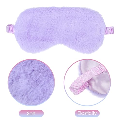 2 Pcs Plush Eye Mask Soft Sleeping Blindfold Eye Cover Comfortable Furry Faux Fur Sleeping Mask Satin Nap Night Eyeshade Cover for Women Men Gift (Rose, Violet) - color: Rose&violet