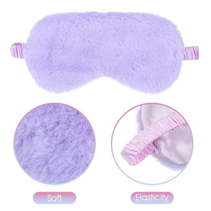 2 Pcs Plush Eye Mask Soft Sleeping Blindfold Eye Cover Comfortable Furry Faux Fur Sleeping Mask Satin Nap Night Eyeshade Cover for Women Men Gift (Rose, Violet) - color: Rose&violet