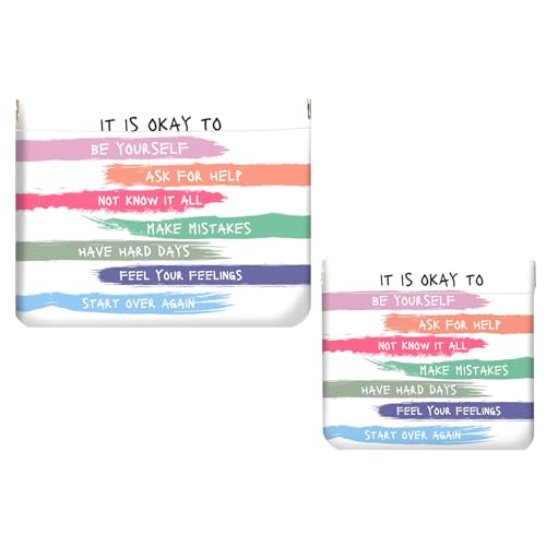 2 PCS PU Leather Small Makeup Bag Set for Purse,No Zipper Self-closing Cosmetic Bag, Portable Coin Purse Lipstick Accessories Organizer Travel Toiletry Storage Pouch for Women,Motivational Quotes - color: Motivational Quotes
