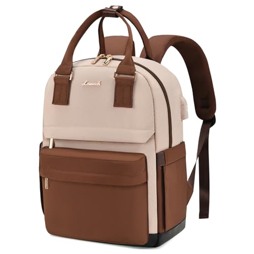 LOVEVOOK Mini Backpack for Women Stylish Waterproof Backpack Purse with USB Port, Cute Daypack for College Travel Party - color: Coffee & Khaki, size: 13.3 Inch