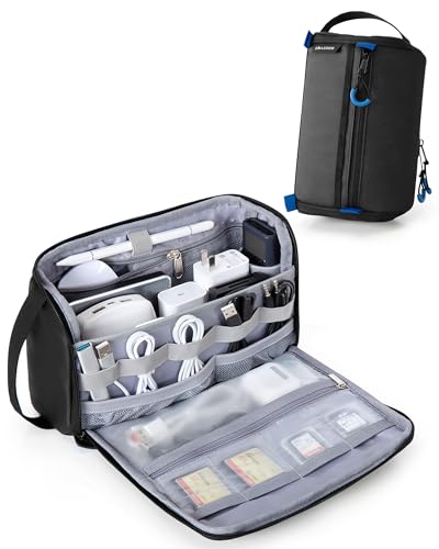 Smasrob Electronics Organizer Travel Case, Water Resistant Tech Bag Charger Pouch for Cord, Cable, Cards, Phone, Airpods, Black - color: Black