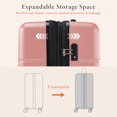Sweetcrispy 3 Piece Luggage Set, Hard Shell ABS Travel Suitcase with Silent Spinner Wheels, TSA Combination Lock, Lightweight Rolling Suitcases for Business Trip Vacation, Pink, 20/24/28 Inch - color: Pink, size: 3-PCS Set (20/24/28 Inch)