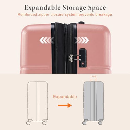 Sweetcrispy 3 Piece Luggage Set, Hard Shell ABS Travel Suitcase with Silent Spinner Wheels, TSA Combination Lock, Lightweight Rolling Suitcases for Business Trip Vacation, Pink, 20/24/28 Inch - color: Pink, size: 3-PCS Set (20/24/28 Inch)
