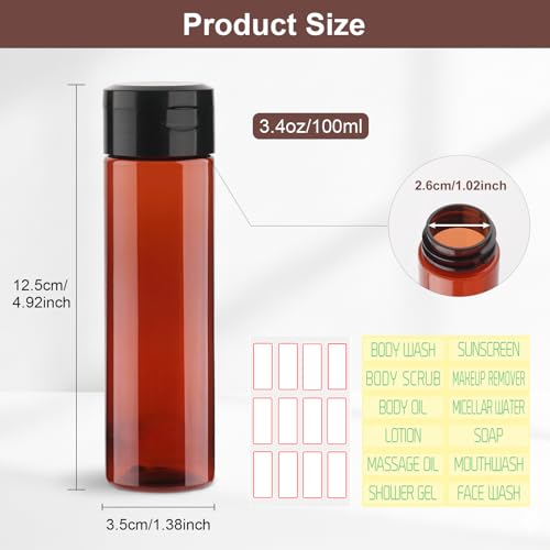 Cosywell 5 Pack Travel Bottles for Toiletries 3.4oz Shampoo Bottles TSA Approved Travel Size Containers Leak Proof Wide Mouth Squeeze Bottle for Lotion(Brown) - style: C-3.4oz-Amber