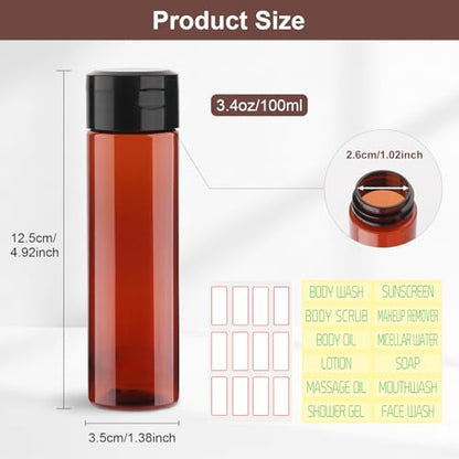 Cosywell 5 Pack Travel Bottles for Toiletries 3.4oz Shampoo Bottles TSA Approved Travel Size Containers Leak Proof Wide Mouth Squeeze Bottle for Lotion(Brown) - style: C-3.4oz-Amber