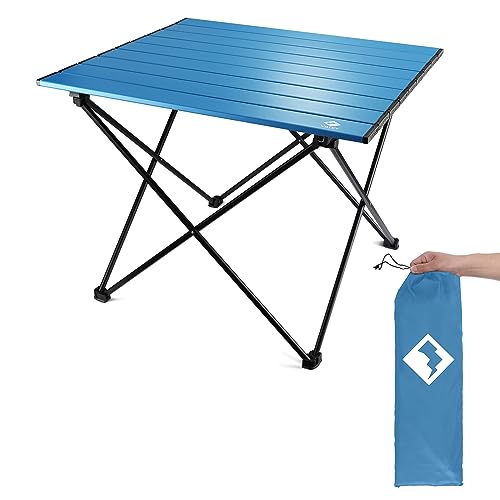 VILLEY Portable Camping Side Table, Ultralight Aluminum Folding Beach Table with Carry Bag for Outdoor Cooking, Picnic, Camp, Boat, Travel - color: Blue, size: Large 24'', style: Regular