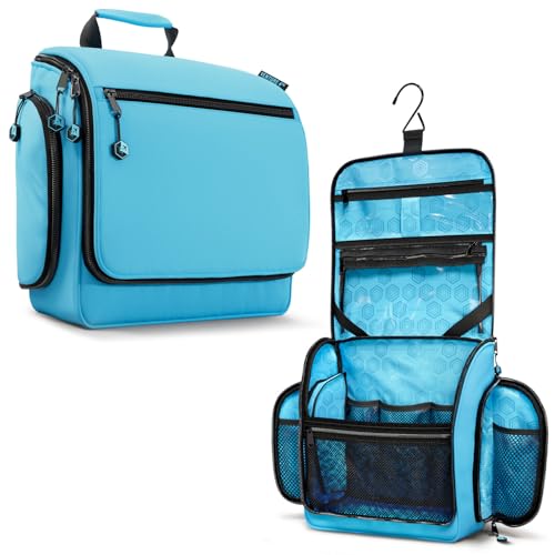 VENTURE 4TH Hanging Travel Toiletry Bag for Women & Men – Large Toiletry Organizer with 18 Compartments, Removable TSA Pouch, Travel Wash Bag for Toiletries, Makeup & Shaving Kit (Light Blue) - color: Tiffany Blue